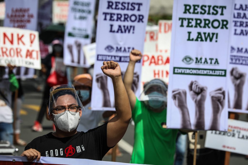 Activist belonging to the Movement Against the Anti Terrorism Act or MATA held a rally at the University Avenue in UP Diliman, Quezon City.