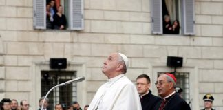 Pope Francis leads the Immaculate Conception celebration prayer in Piazza di Spagna in Rome