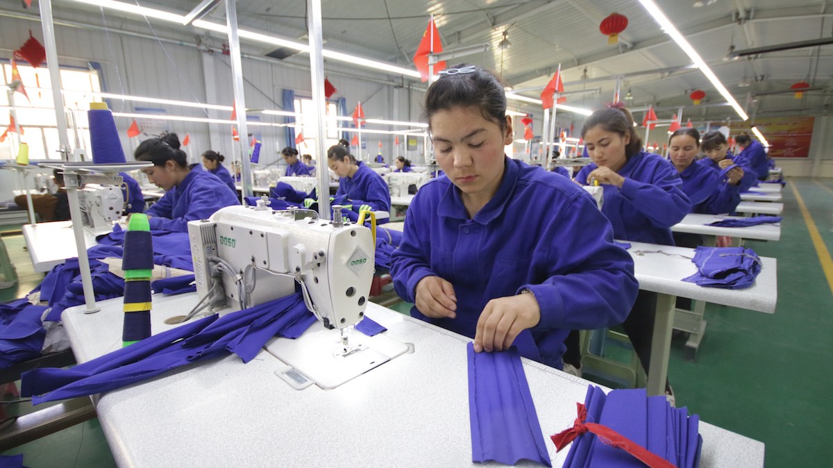 Uyghur women working in a cloth factory