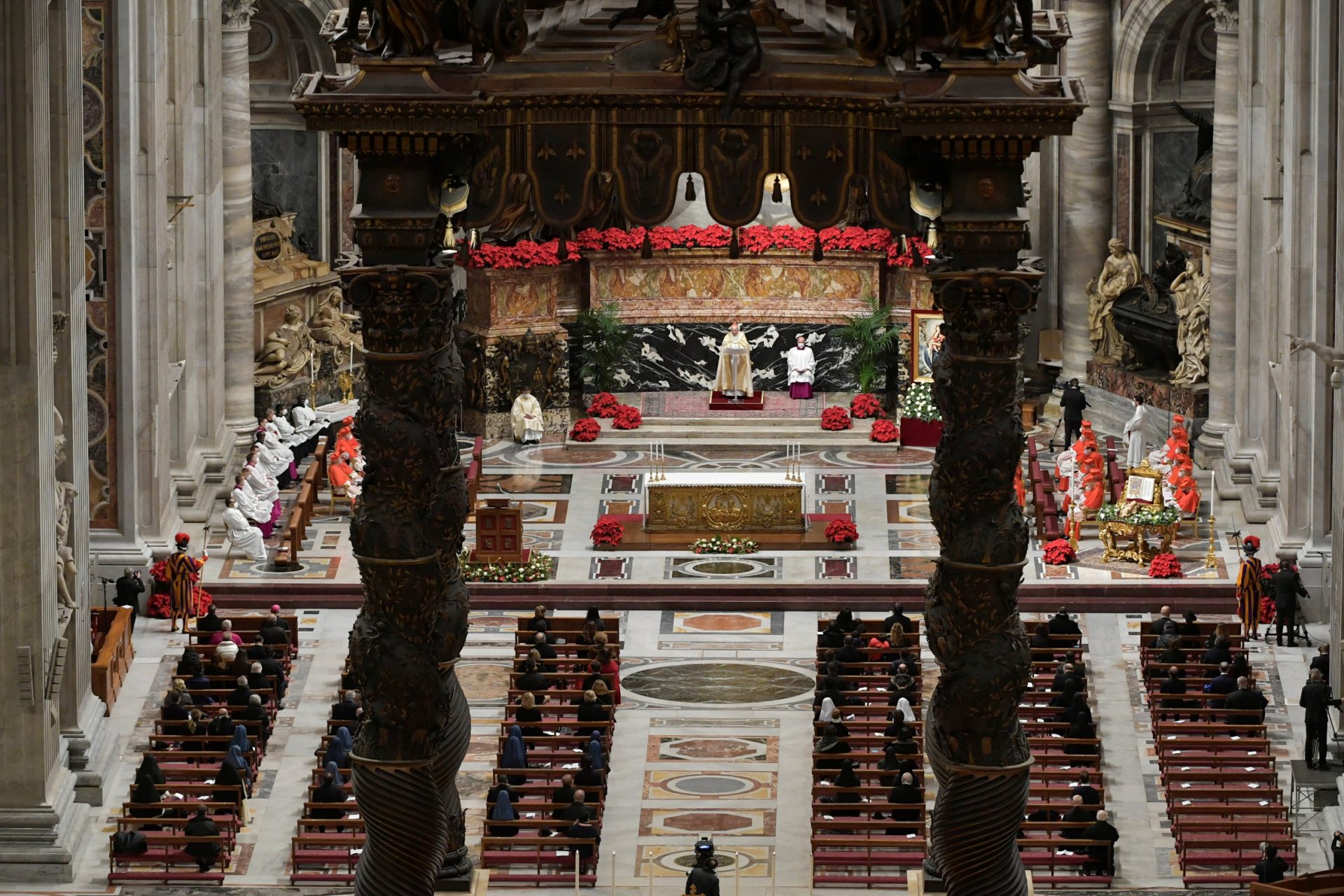 Cardinal Giovanni Battista Re leads the Vespers and Te Deum prayer in place of Pope Francis