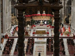 Cardinal Giovanni Battista Re leads the Vespers and Te Deum prayer in place of Pope Francis