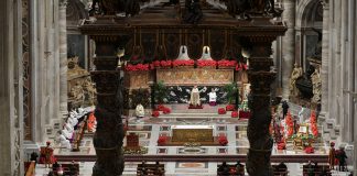 Cardinal Giovanni Battista Re leads the Vespers and Te Deum prayer in place of Pope Francis