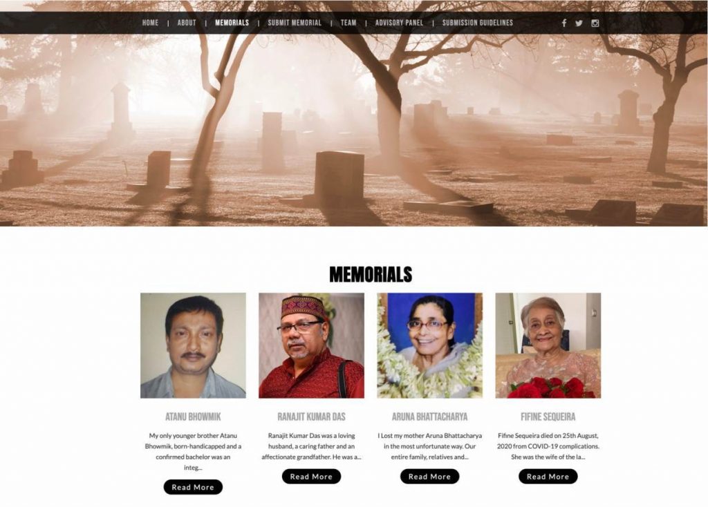 Memorial web page Nationalcovidmemorial.in