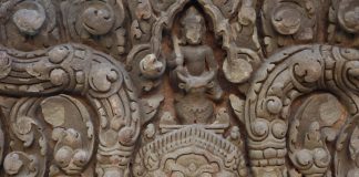 An ancient sandstone lintel