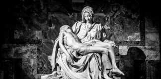 La Pieta ("The Pity") 1499 Renaissance sculpture by Michelangelo di Lodovico Buonarroti Simoni, inside St. Peter's Basilica