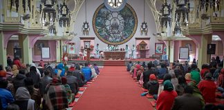 Interior of a Catholic church at the time of service