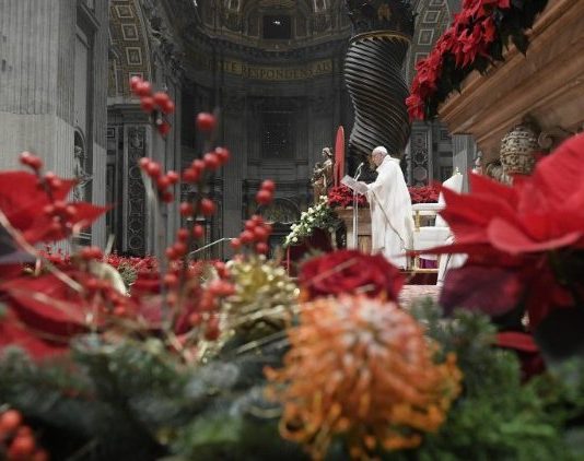 Pope Francis at midnight mass - side view