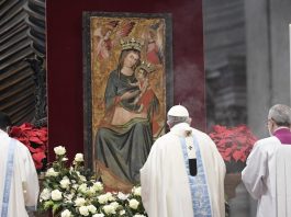 Pope Francis presiding over Mass on the Solemnity of the Blessed Virgin Mary