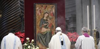 Pope Francis presiding over Mass on the Solemnity of the Blessed Virgin Mary