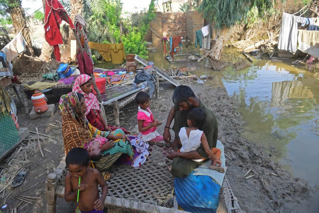 Flood-damaged mud house in Pakistan