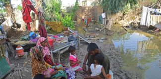 Flood-damaged mud house in Pakistan