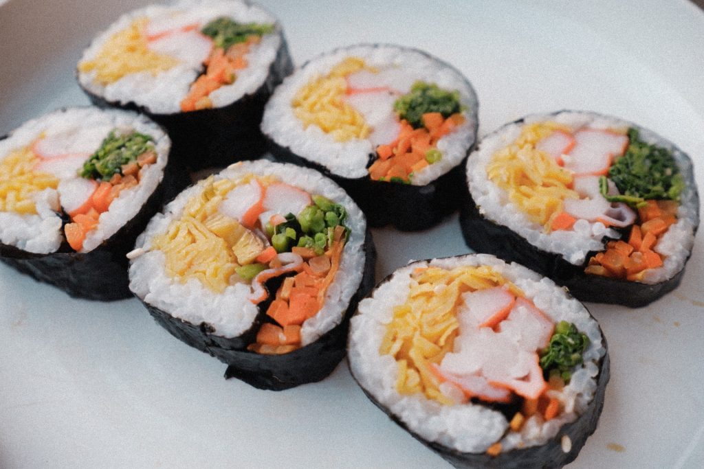 Gimbap on a white plate