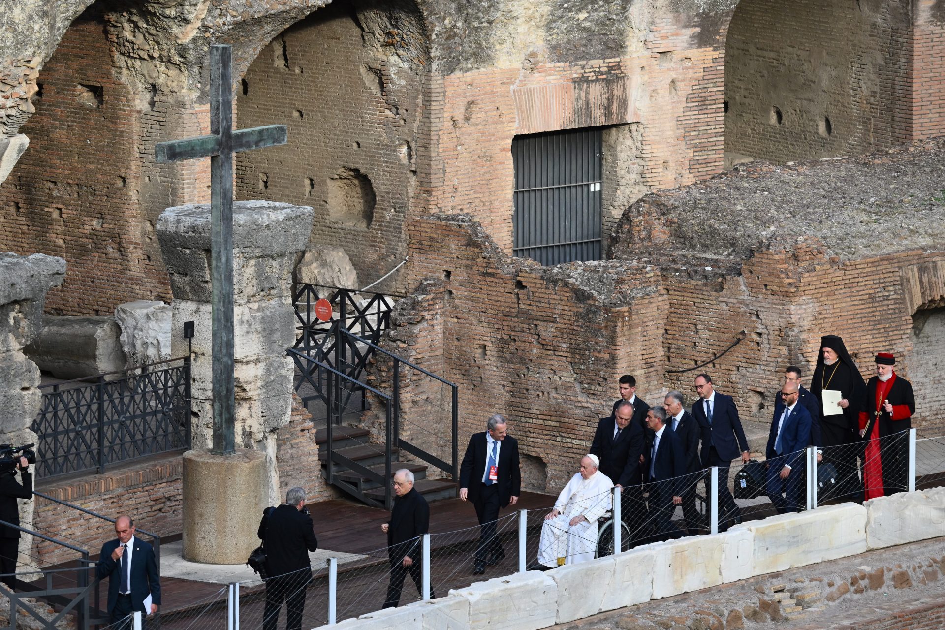 Pope Francis in a wheelchair at the Colisseum