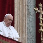 Pope Francis looking solemn before delivering Urbi et Orbi 2023