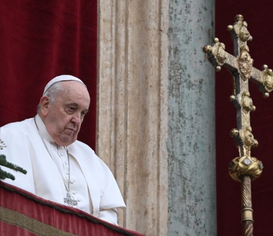 Pope Francis looking solemn before delivering Urbi et Orbi 2023