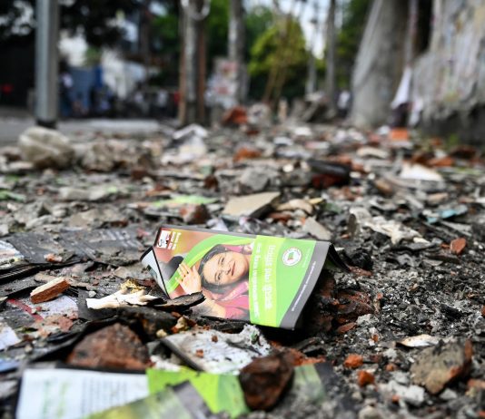 Burnt ruins after Bangladesh protest