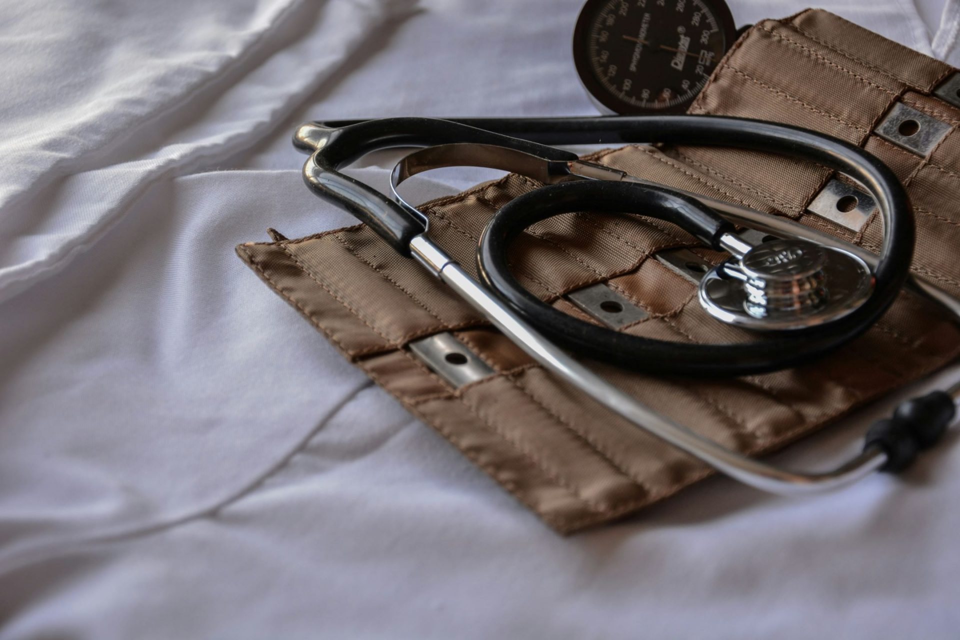 Stethoscope on brown soft case
