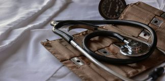 Stethoscope on brown soft case