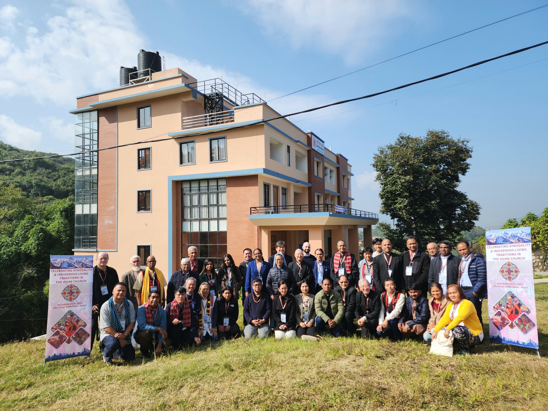 Group photo - taken outdoor in front of the venue building - of all the participants of the Asian Forum - Nepal 2024