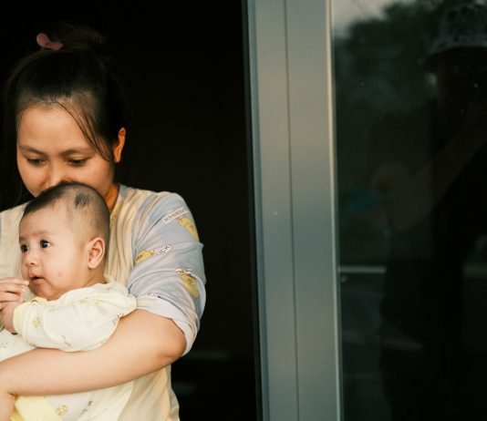 Mother holding baby